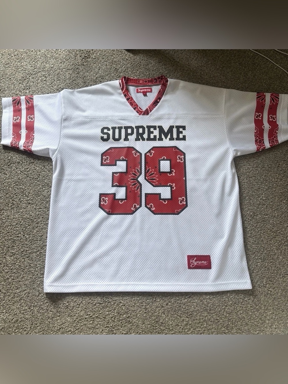 Supreme White & Red Bandana Mesh Jersey- size Medium